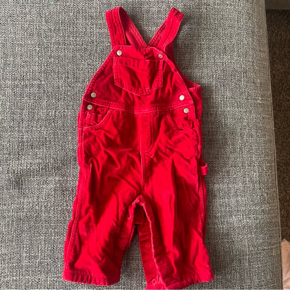 Old Navy Red Velvet Overalls Vintage 9-12 Months